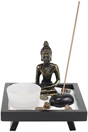Zen Garden Tabletop Thai Buddha with Sand Rock Candle Holder