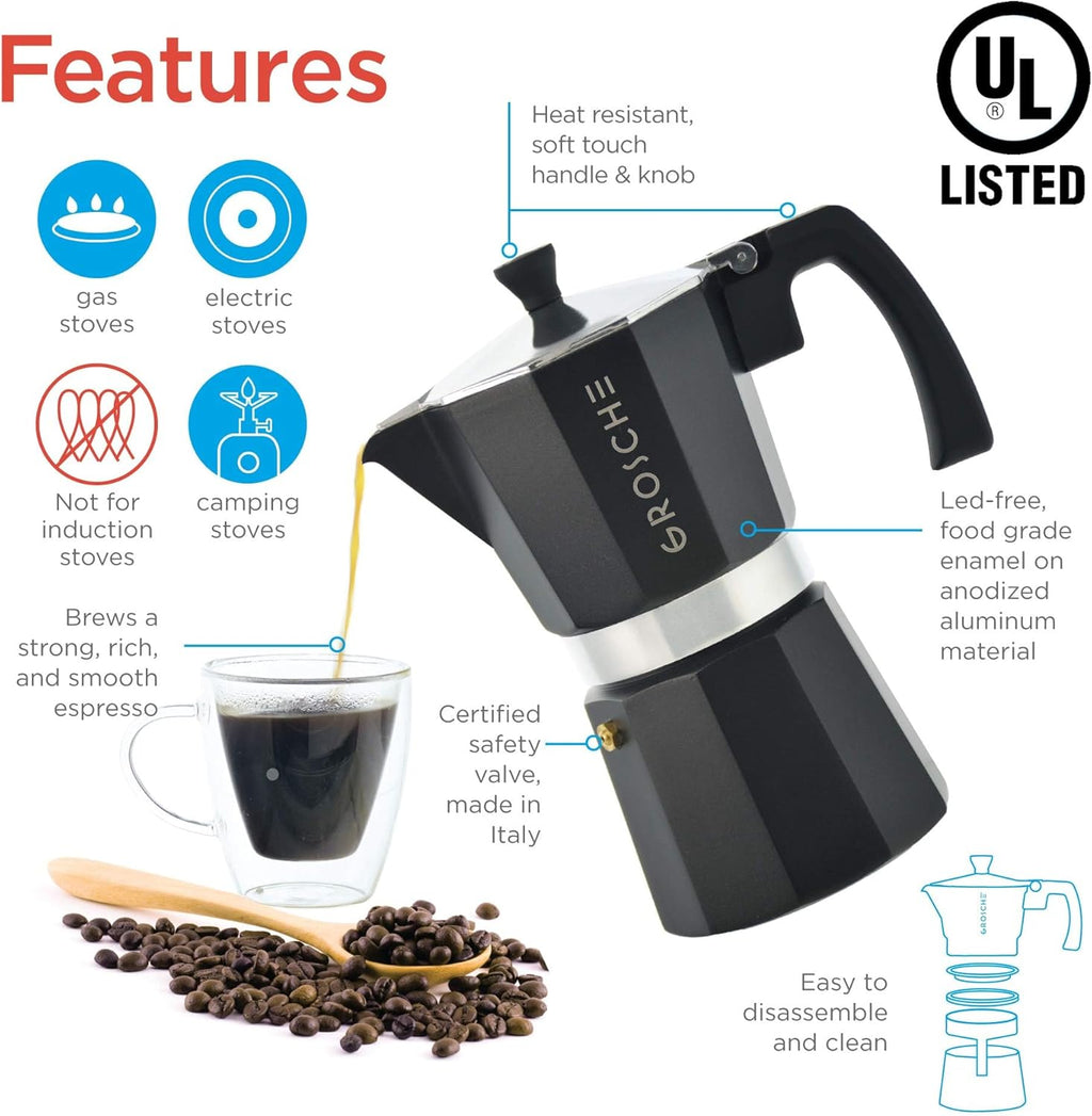 Stovetop Espresso Maker, 6 Cup – Premium Italian Coffee Maker