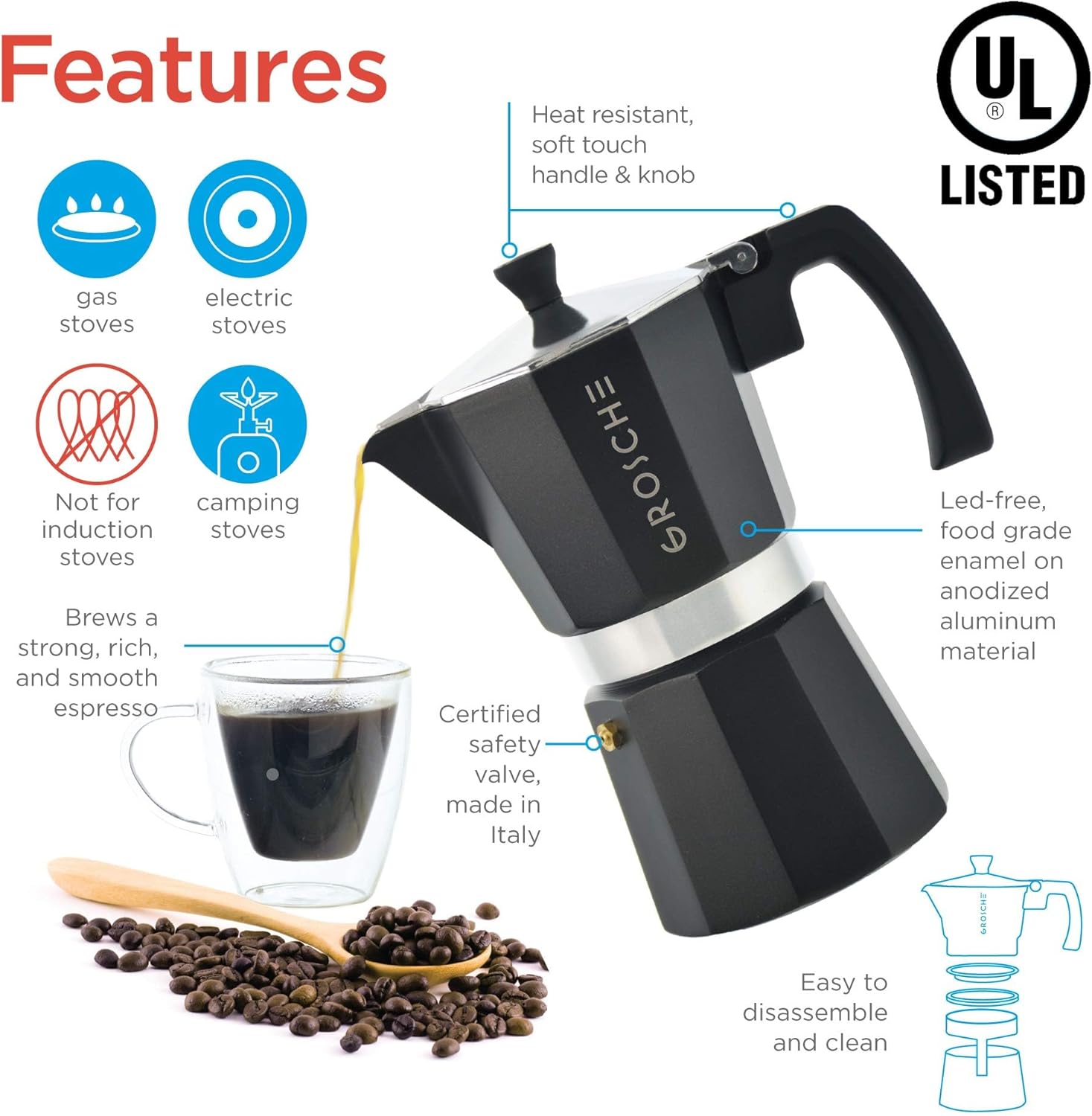 Stovetop Espresso Maker, 6 Cup – Premium Italian Coffee Maker
