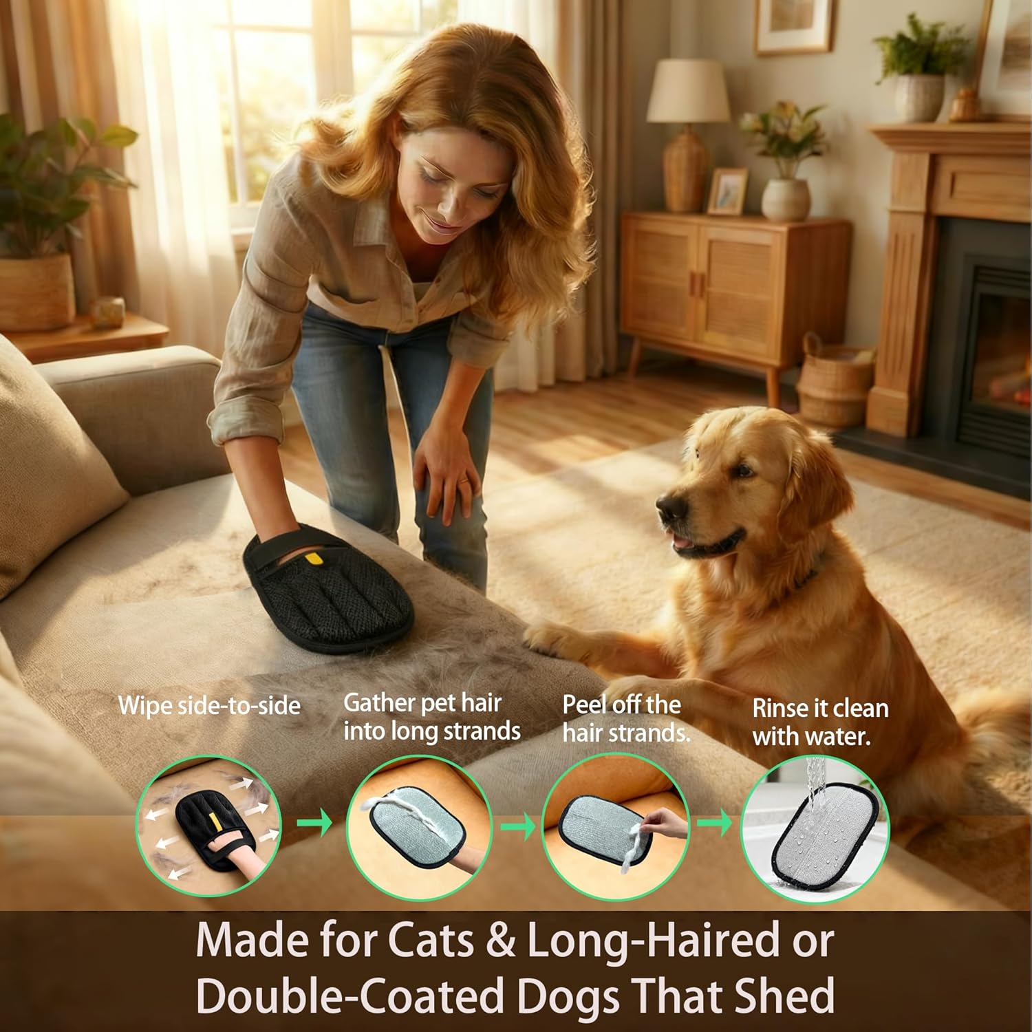 Pet Hair Removal Glove for Dogs & Cats